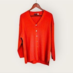 Vintage Biaggini Roma Merino Wool Orange Button Down V-Neck Sweater Cardigan M
